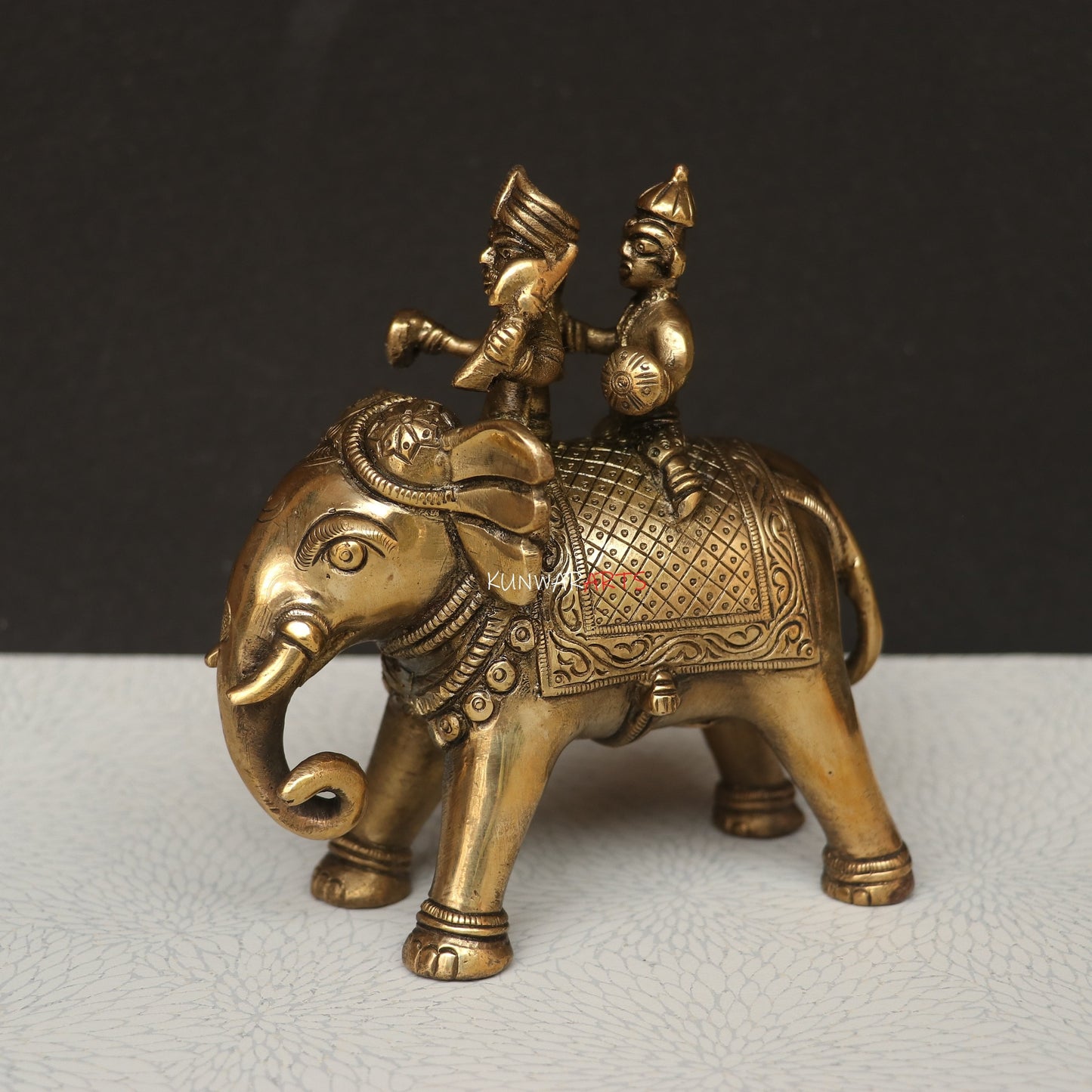 Brass Elephant with Two Royal Riders Superfine Article