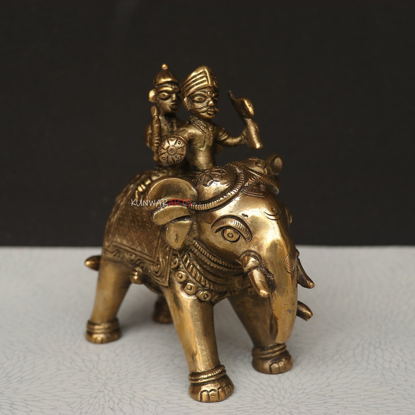 Brass Elephant with Two Royal Riders Superfine Article