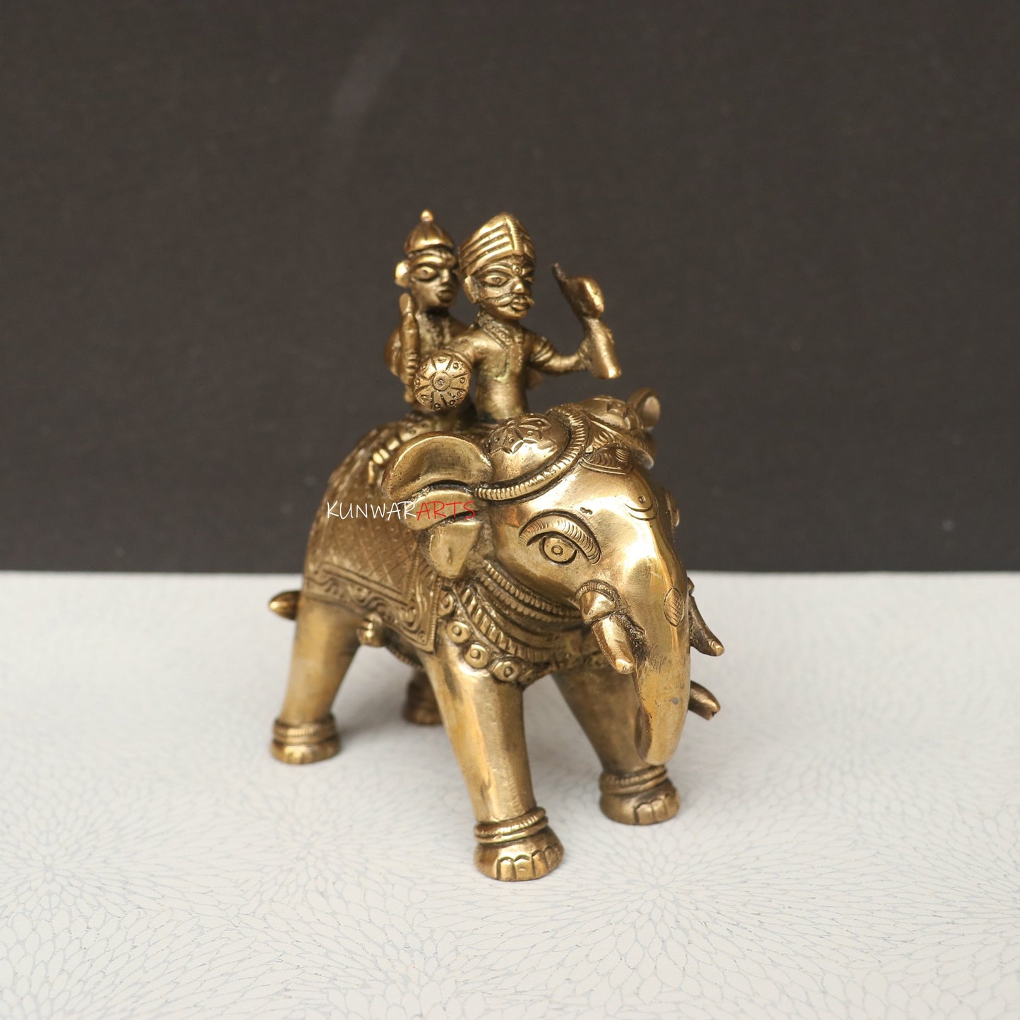Brass Elephant with Two Royal Riders Superfine Article
