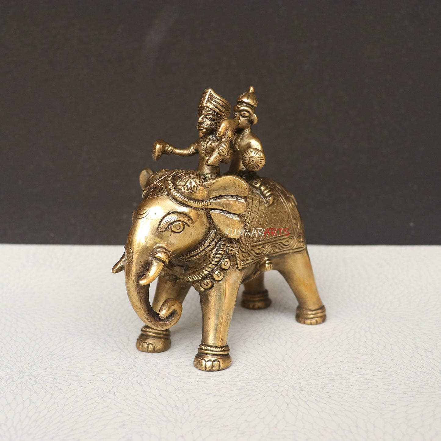 Brass Elephant with Two Royal Riders Superfine Article