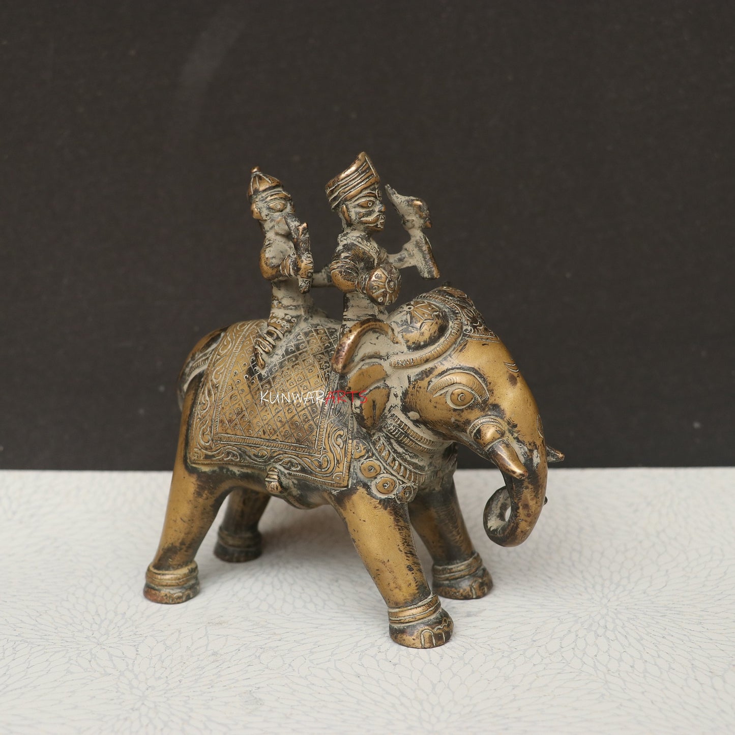 Elephant with Two Royal Riders Brass Superfine Article