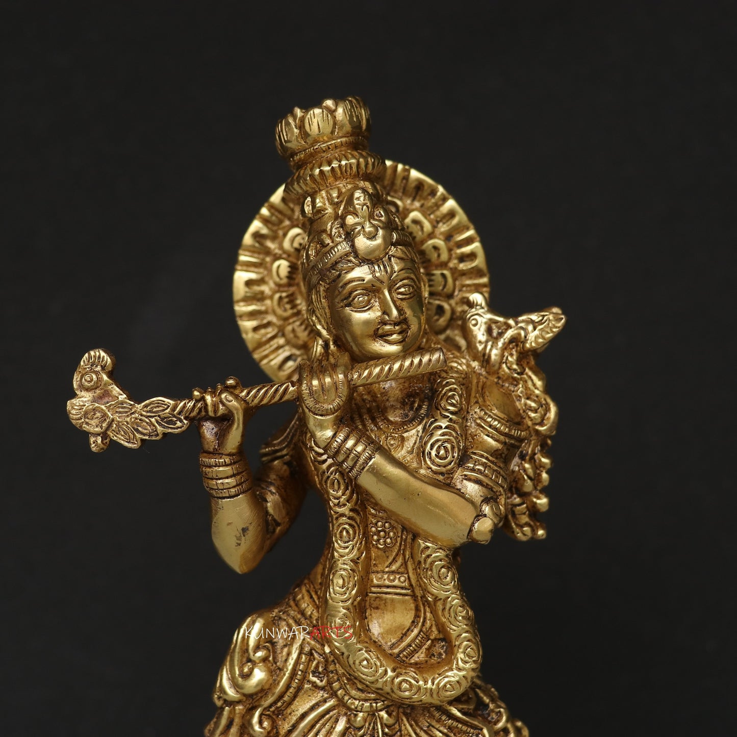 Divine Grace in Brass: 24 cm Krishna Idol for Your Home