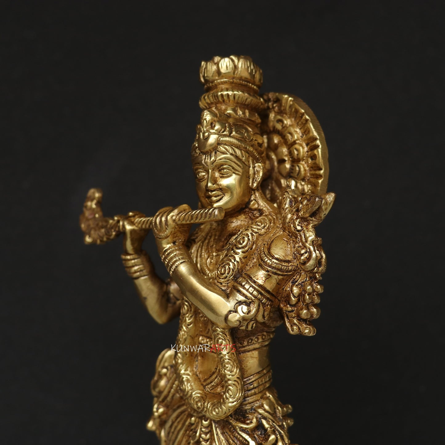 Divine Grace in Brass: 24 cm Krishna Idol for Your Home