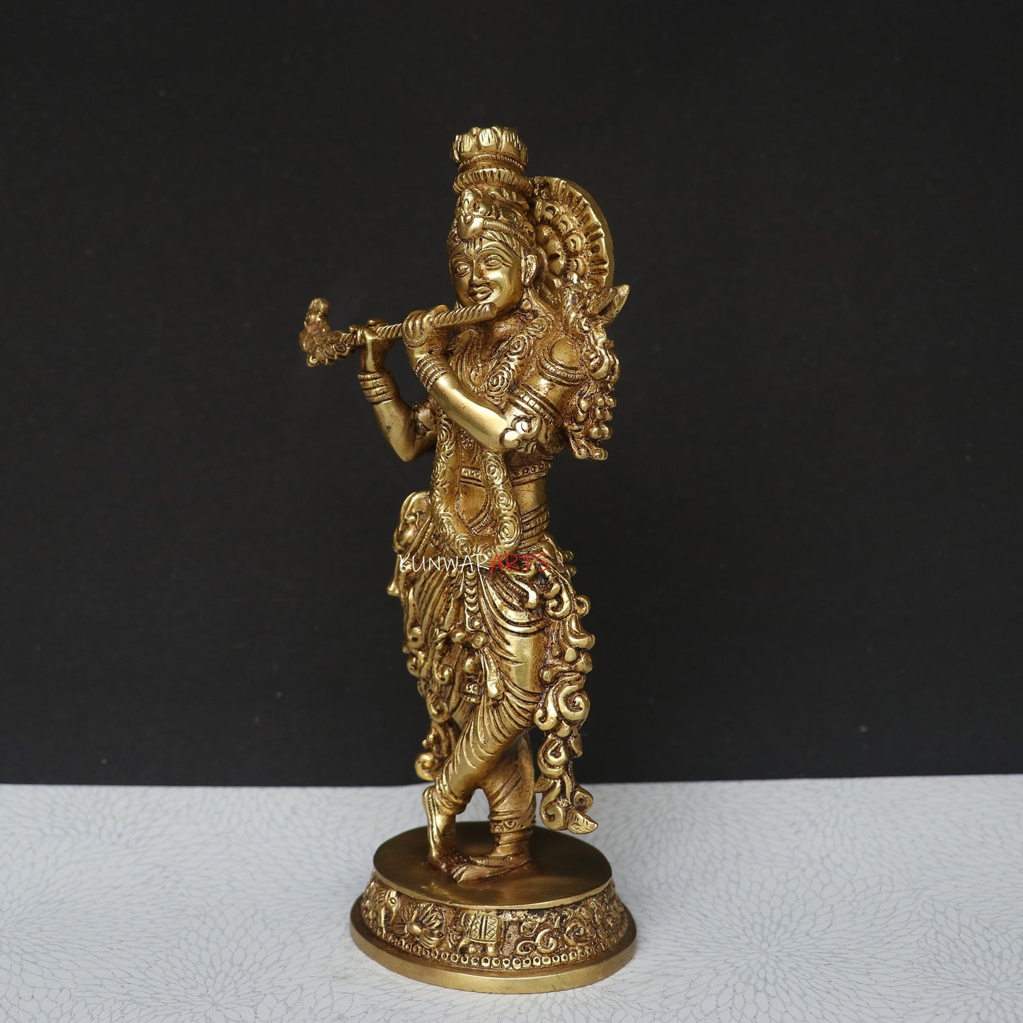 Divine Grace in Brass: 24 cm Krishna Idol for Your Home