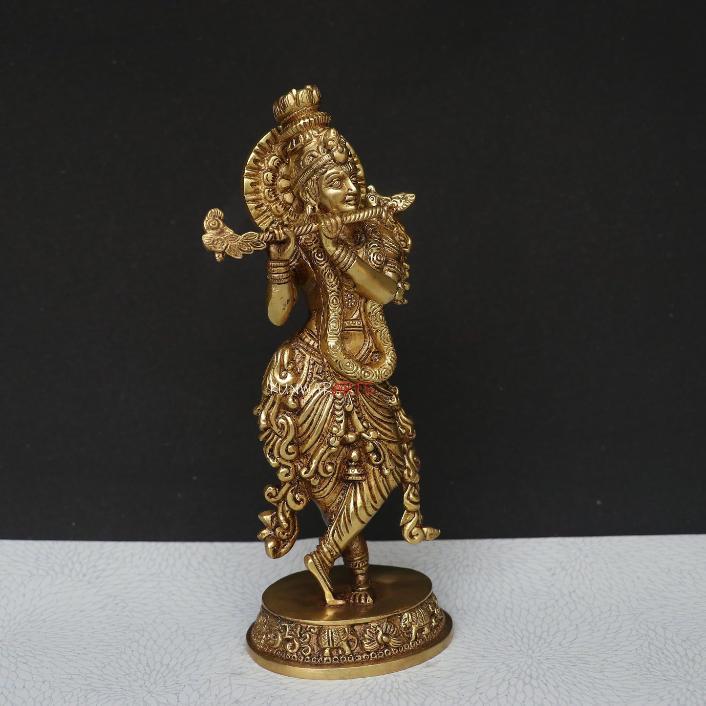 Divine Grace in Brass: 24 cm Krishna Idol for Your Home