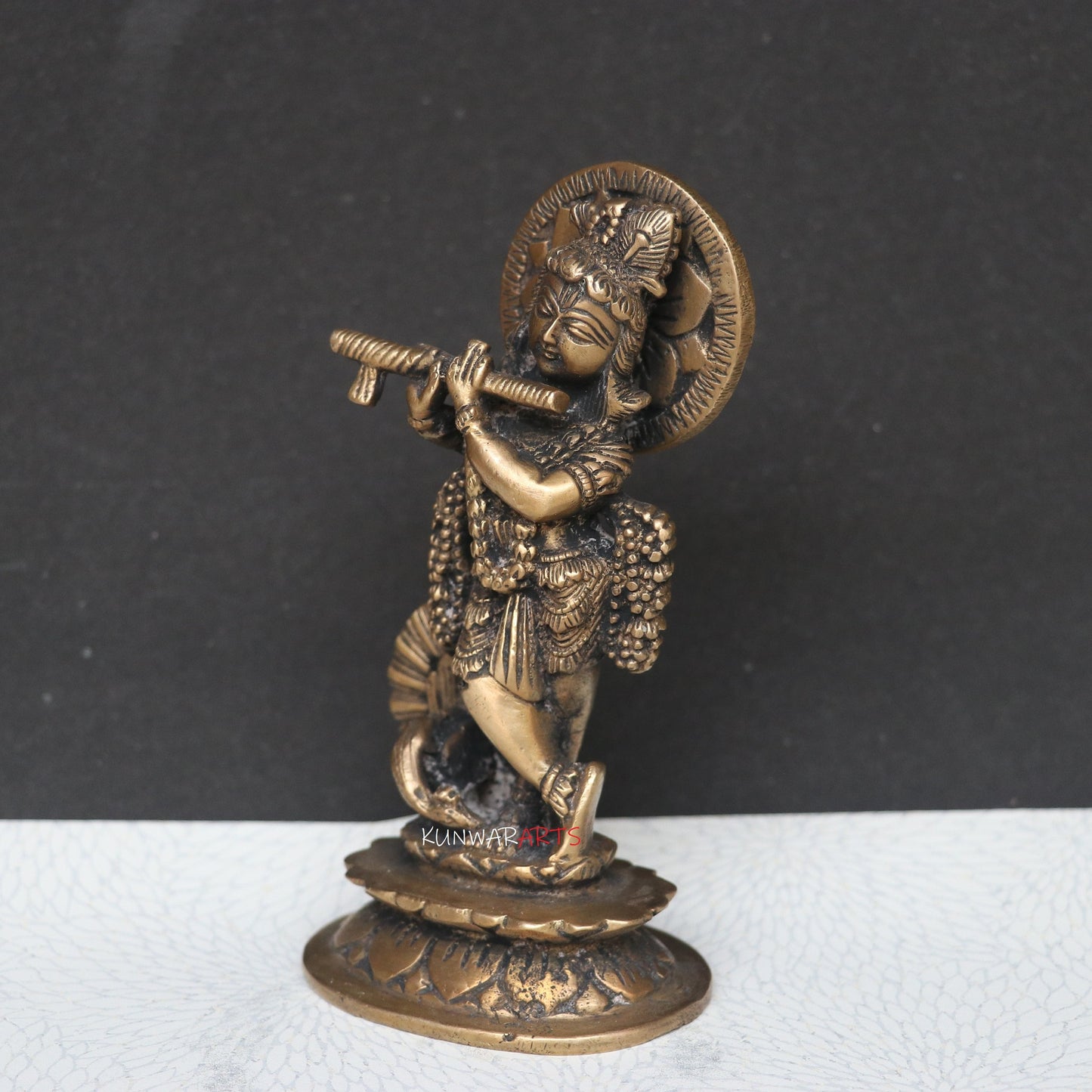Divine Grace in Brass 15 cm Krishna Idol for Your Home Décor