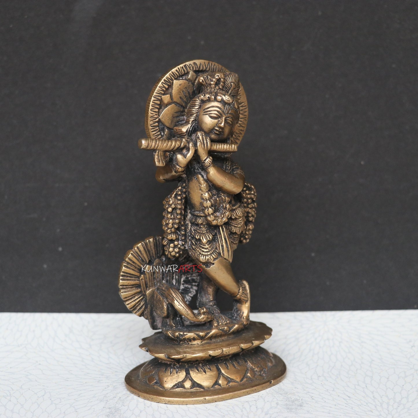 Divine Grace in Brass 15 cm Krishna Idol for Your Home Décor