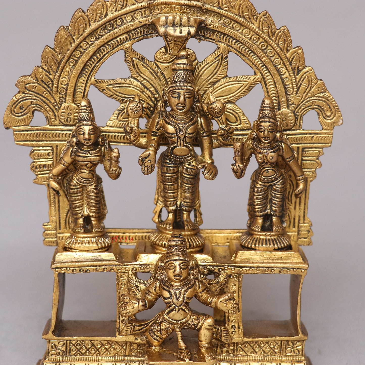 Brass Vishnu Lakshmi Idol with Prabhavali