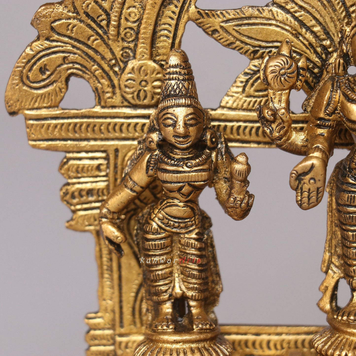 Brass Vishnu Lakshmi Idol with Prabhavali