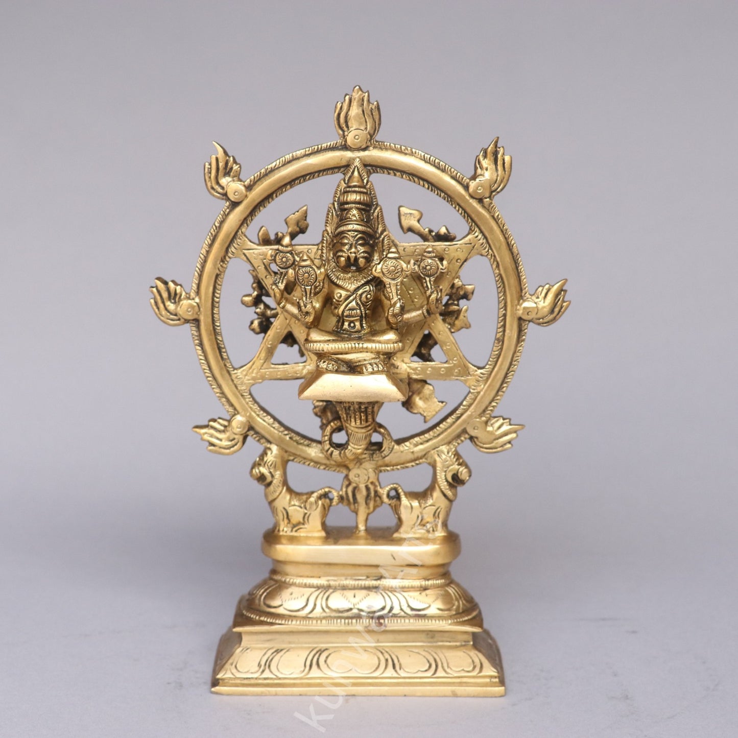 Brass Lord Sudarshana Vishnu Idol with Narasimha on the reverse side.