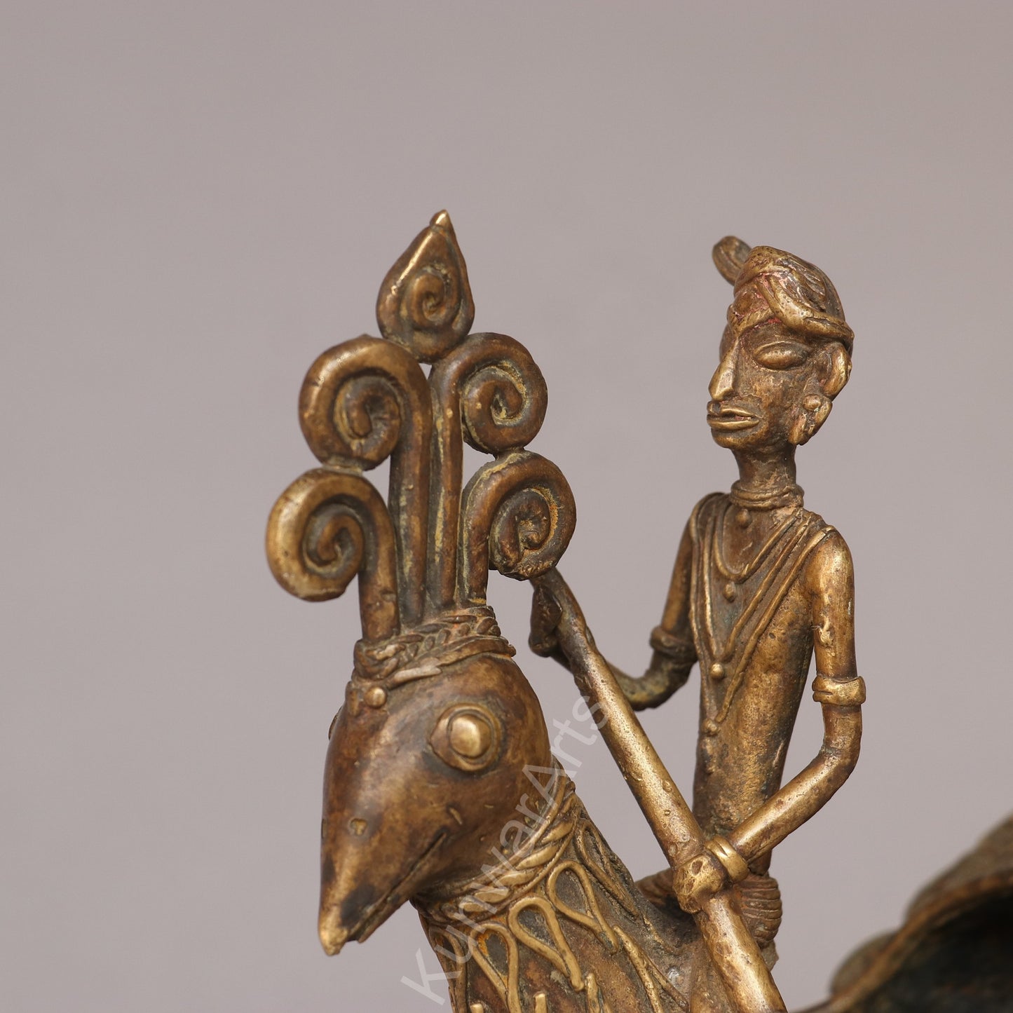 Handcrafted Dokra Tribal Figurine with Peacock Vessel