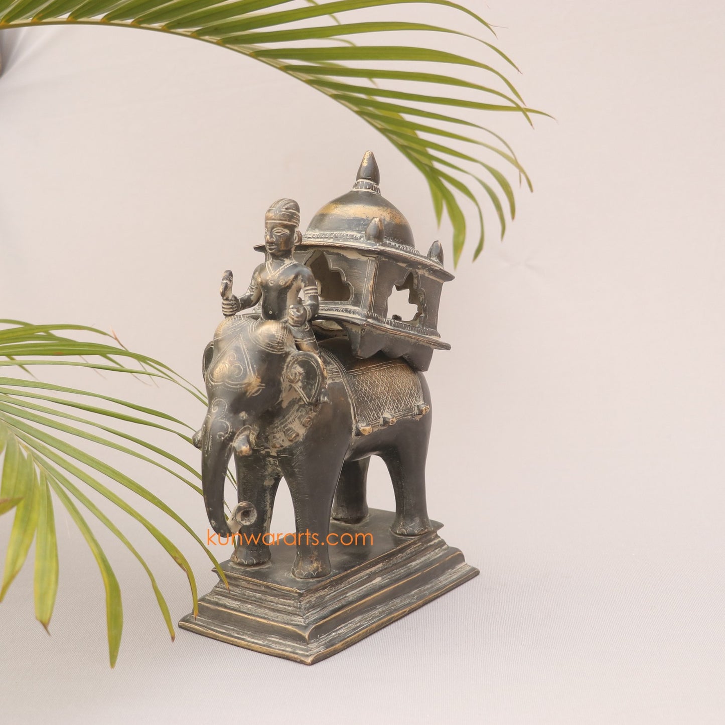 Brass Vintage Ambarvalia Elephant Rider Superfine Sculpture