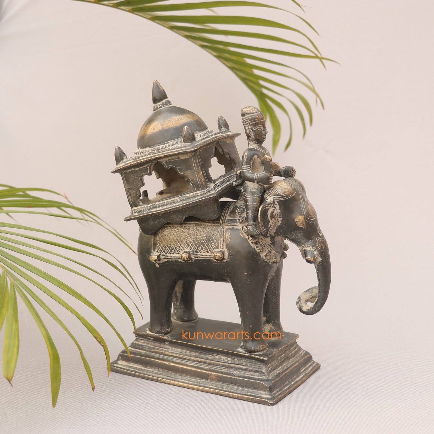 Brass Vintage Ambarvalia Elephant Rider Superfine Sculpture