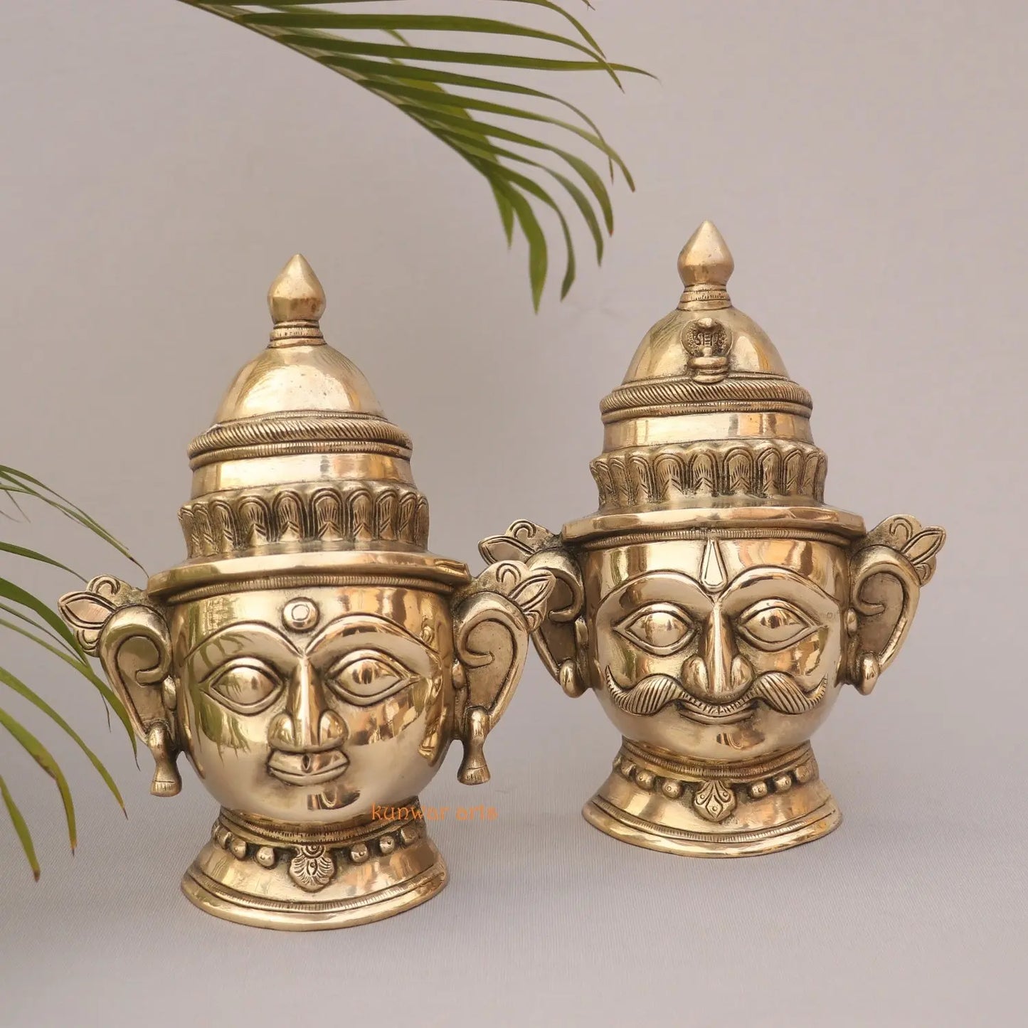 9.5" Superfine Brass Shiva Gauri Mukhlingam Face Mask kunwar arts