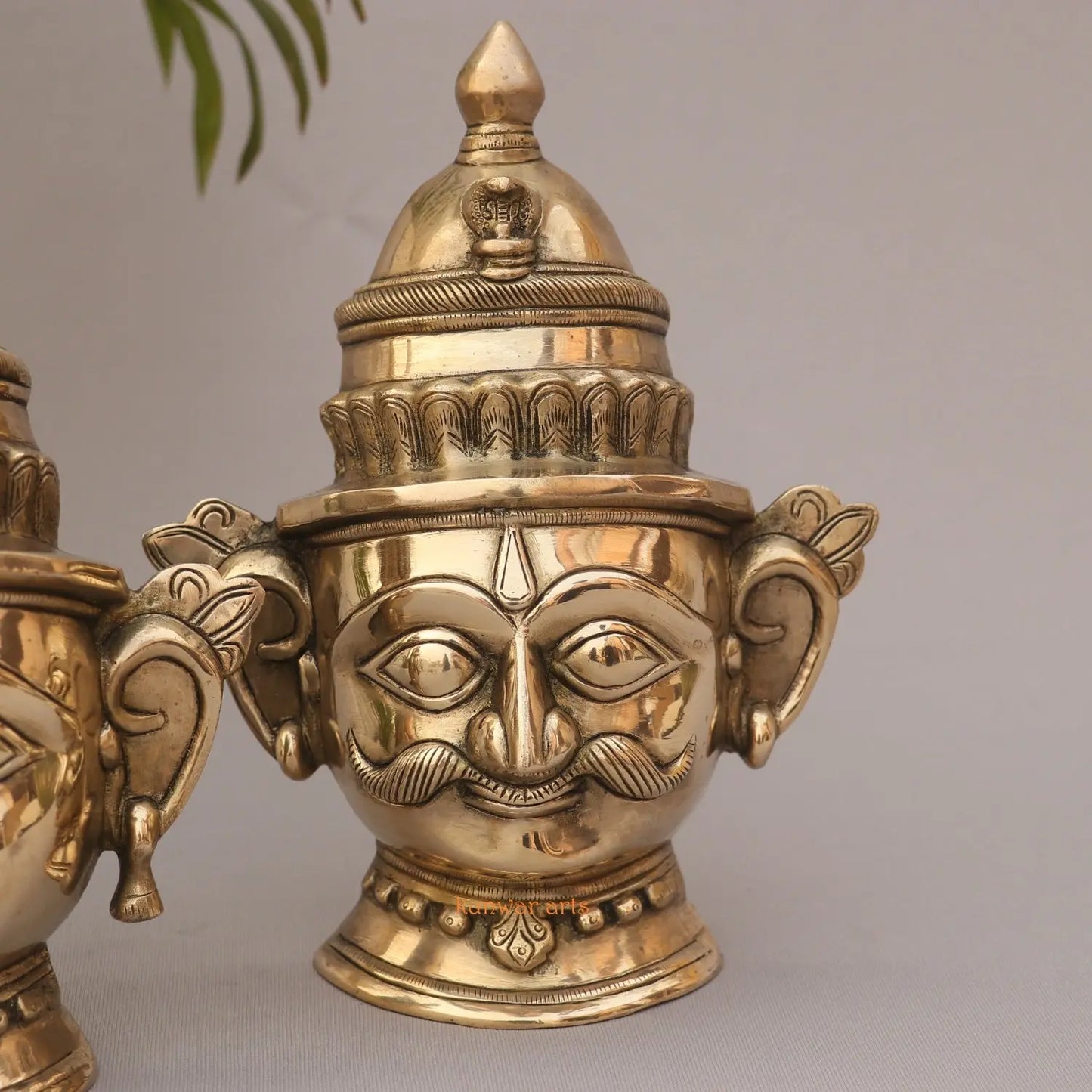 9.5" Superfine Brass Shiva Gauri Mukhlingam Face Mask kunwar arts