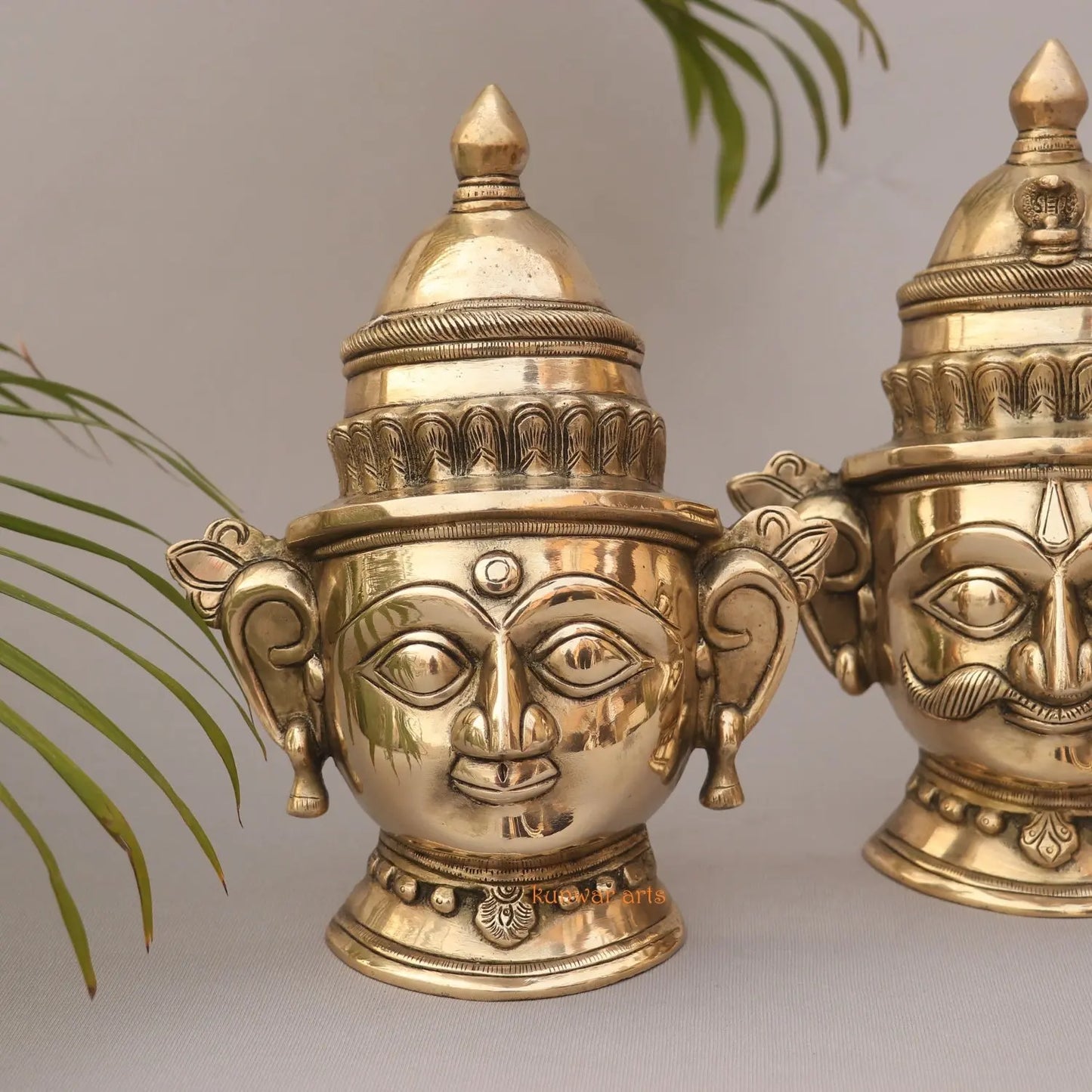 9.5" Superfine Brass Shiva Gauri Mukhlingam Face Mask kunwar arts