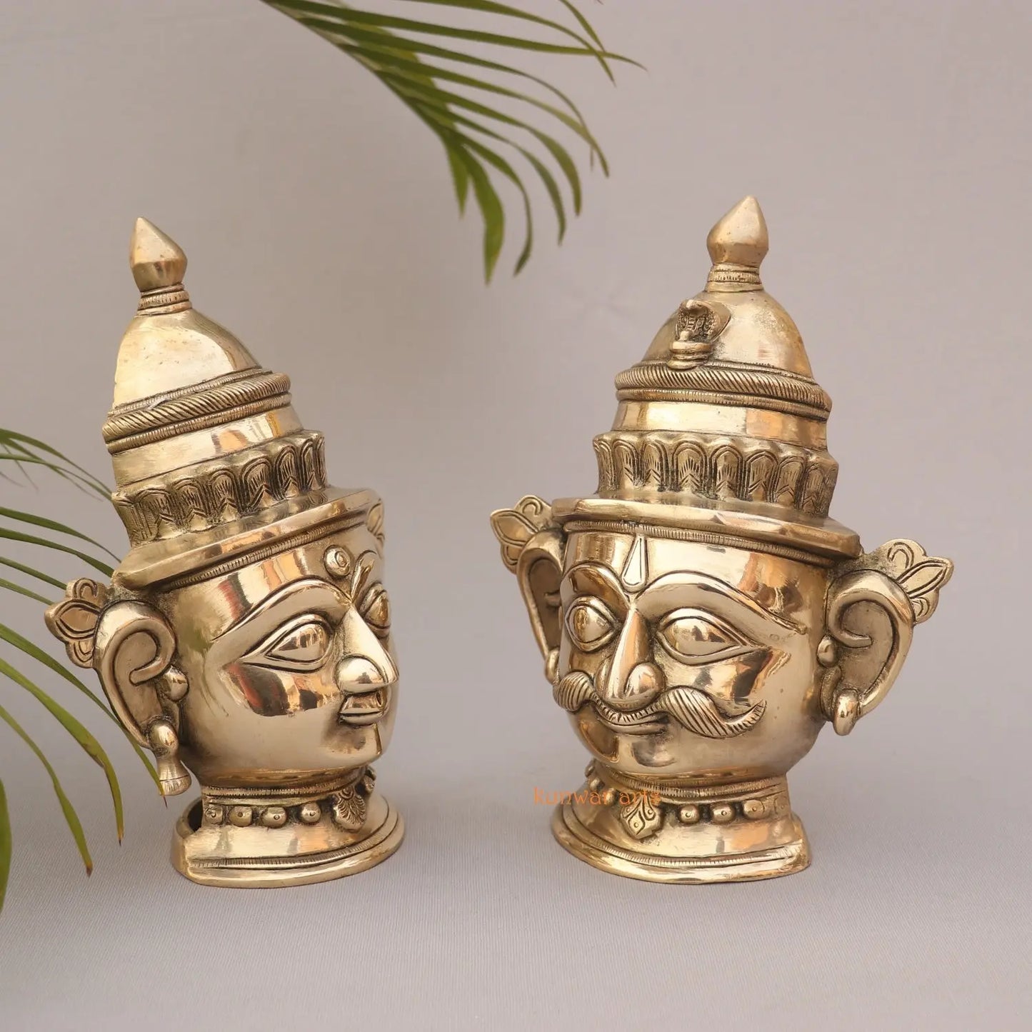 9.5" Superfine Brass Shiva Gauri Mukhlingam Face Mask kunwar arts