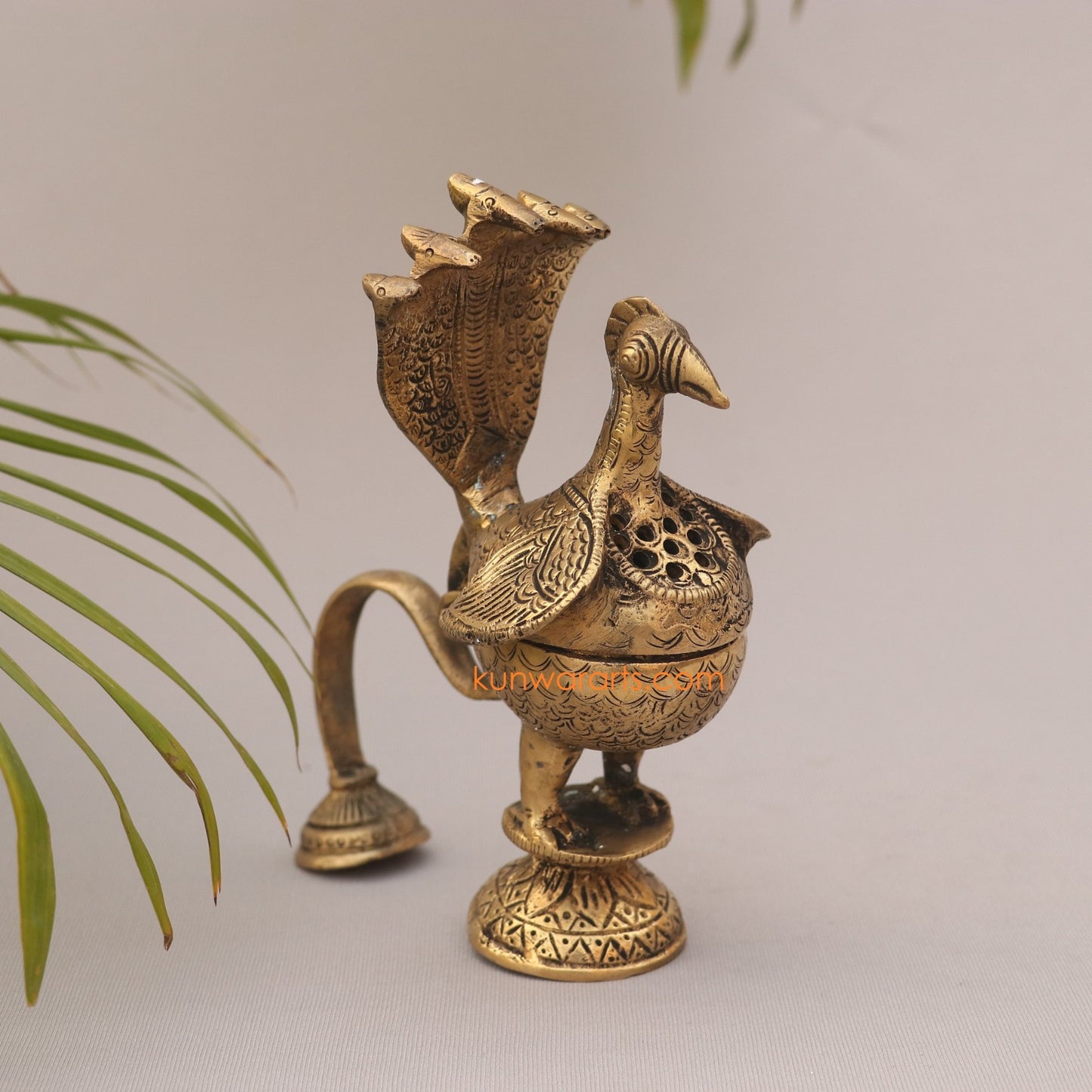 Brass Peacock Incense Burner Figurine