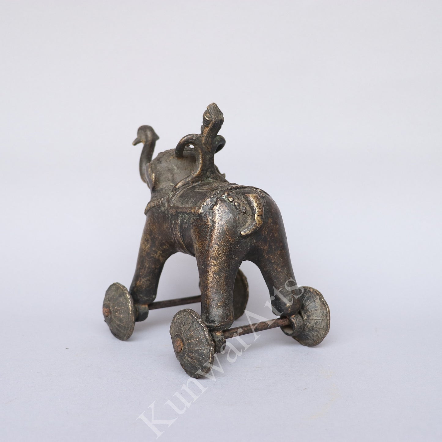 Brass Elephant on Wheels Figurine