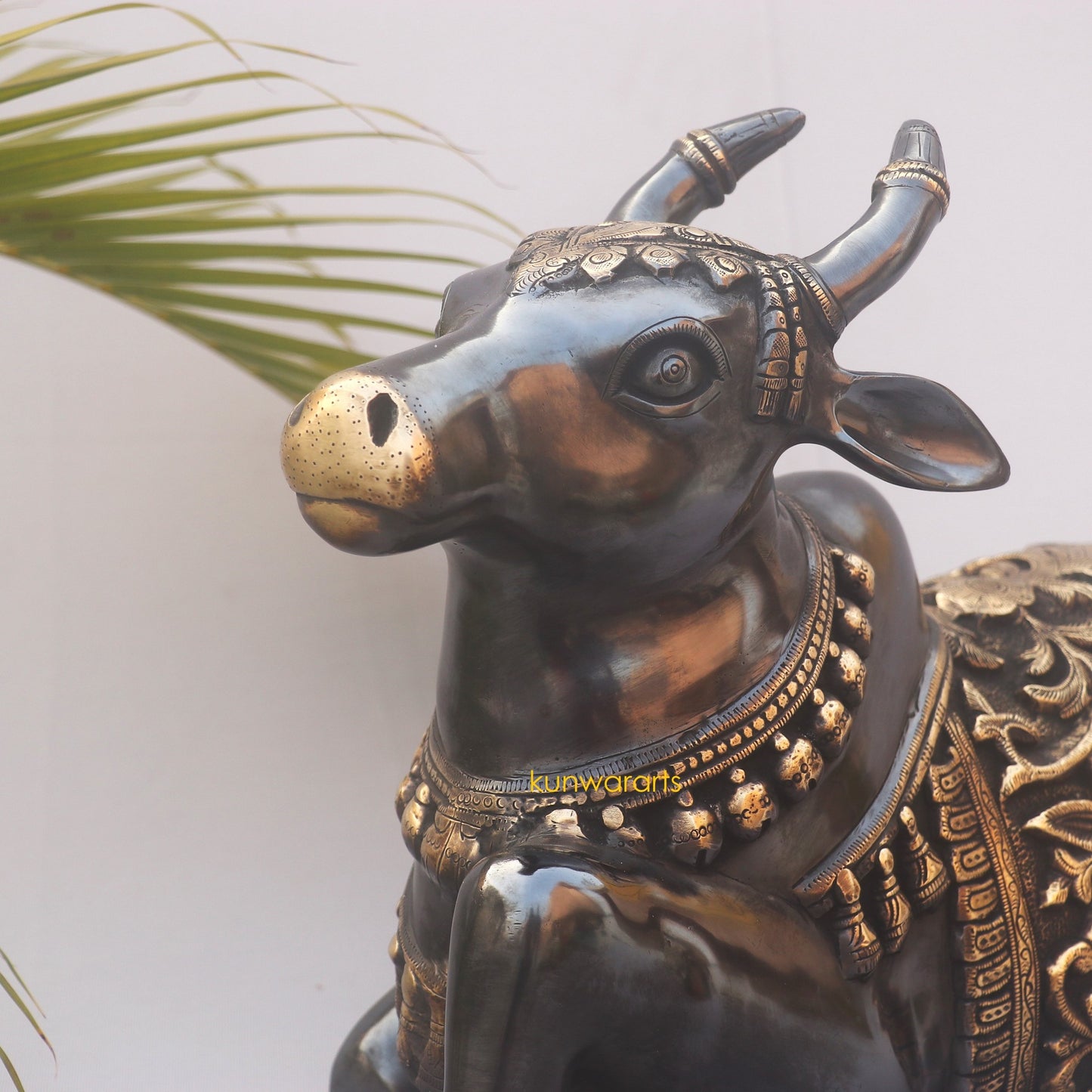 Brass meditative Seated Nandi Statue - kunwararts
