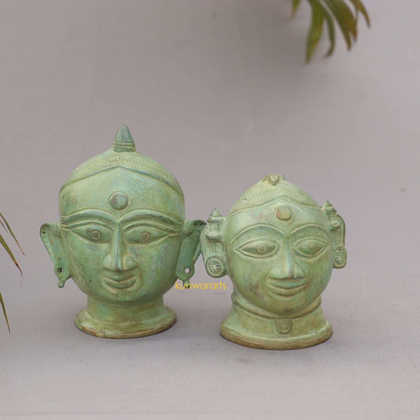 Brass Shiva Gauri Mukhlingam Head Vintage Green Finish - kunwararts