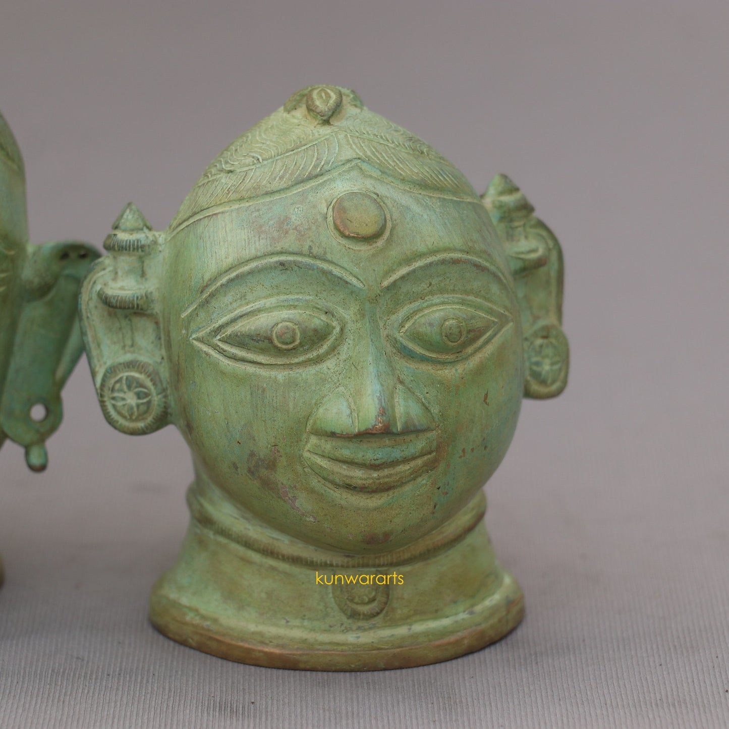 Brass Shiva Gauri Mukhlingam Head Vintage Green Finish - kunwararts