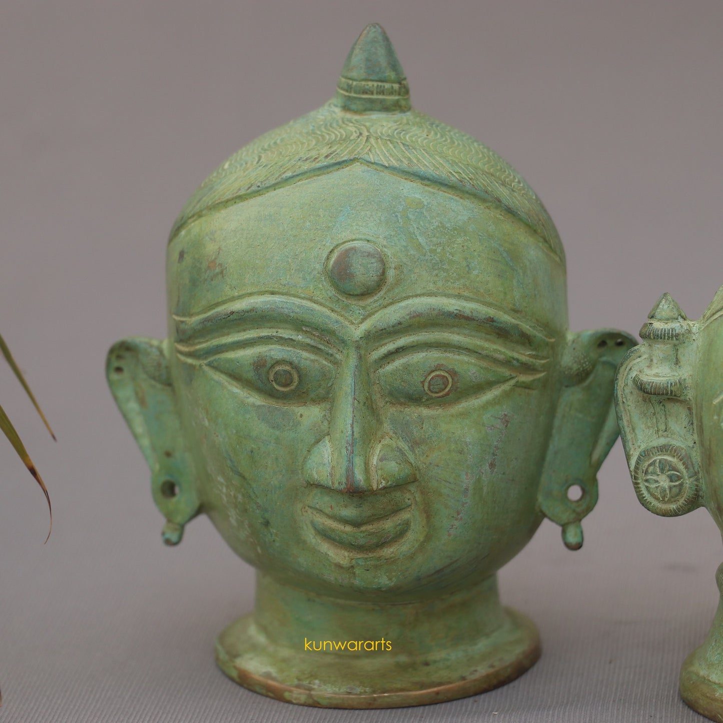 Brass Shiva Gauri Mukhlingam Head Vintage Green Finish - kunwararts