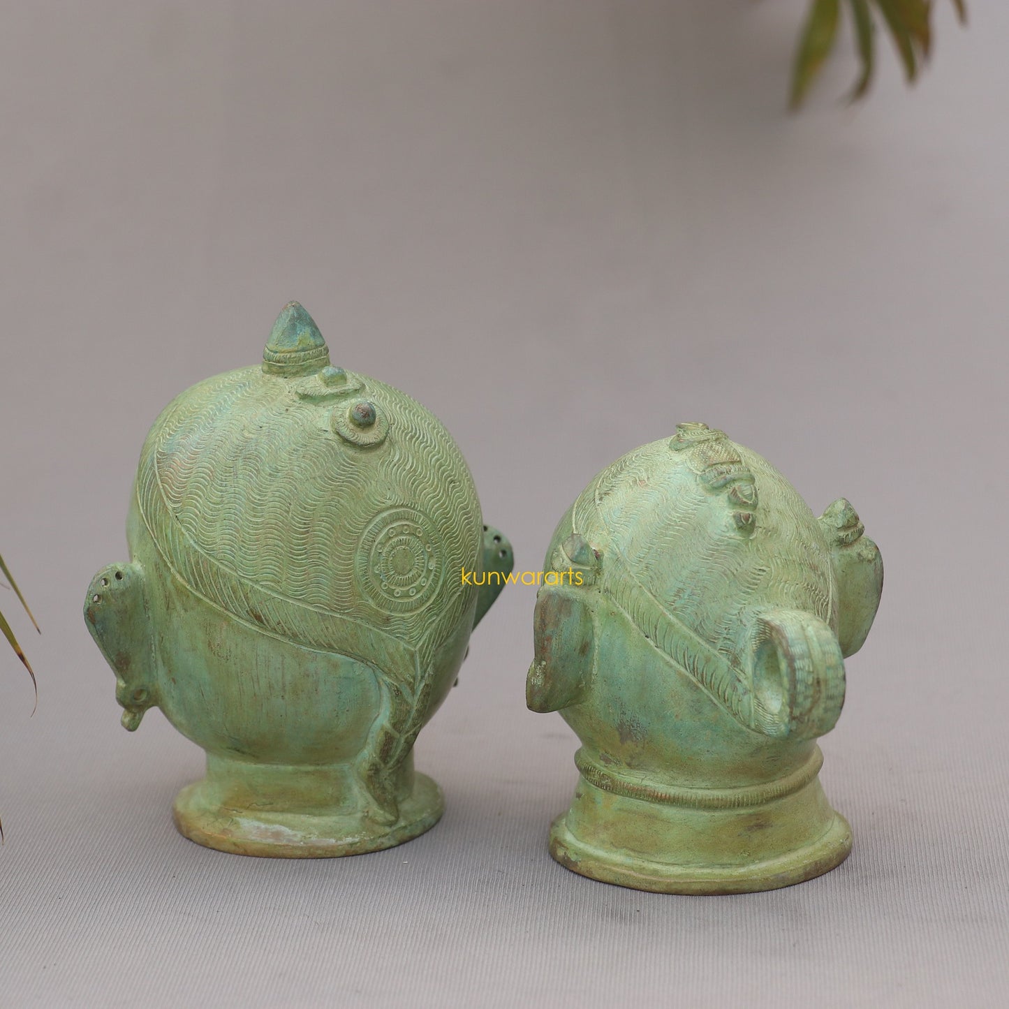 Brass Shiva Gauri Mukhlingam Head Vintage Green Finish - kunwararts