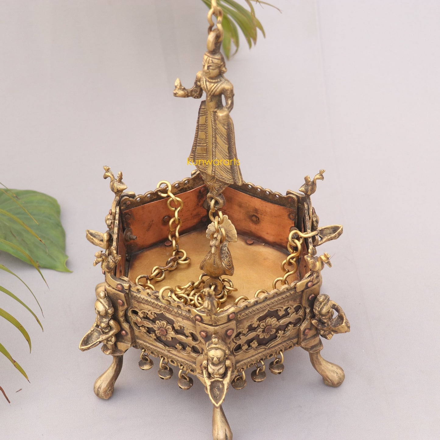 Vintage Hanging Décor Hexagonal Brass Planter With Oil Lamps