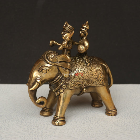 Brass Elephant with Two Royal Riders Superfine Article