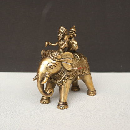 Brass Elephant with Two Royal Riders Superfine Article