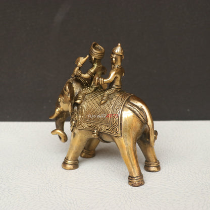 Brass Elephant with Two Royal Riders Superfine Article