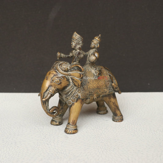 Elephant with Two Royal Riders Brass Superfine Article