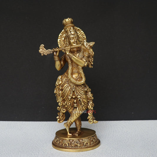 Divine Grace in Brass: 24 cm Krishna Idol for Your Home