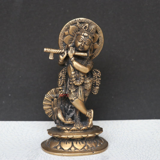 Divine Grace in Brass 15 cm Krishna Idol for Your Home Décor