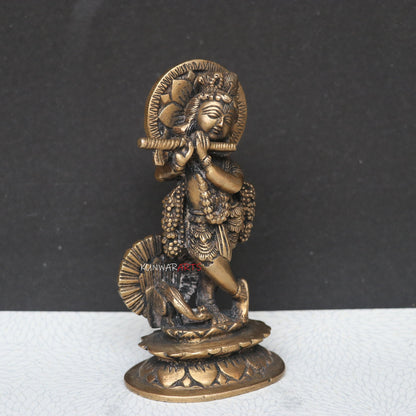 Divine Grace in Brass 15 cm Krishna Idol for Your Home Décor