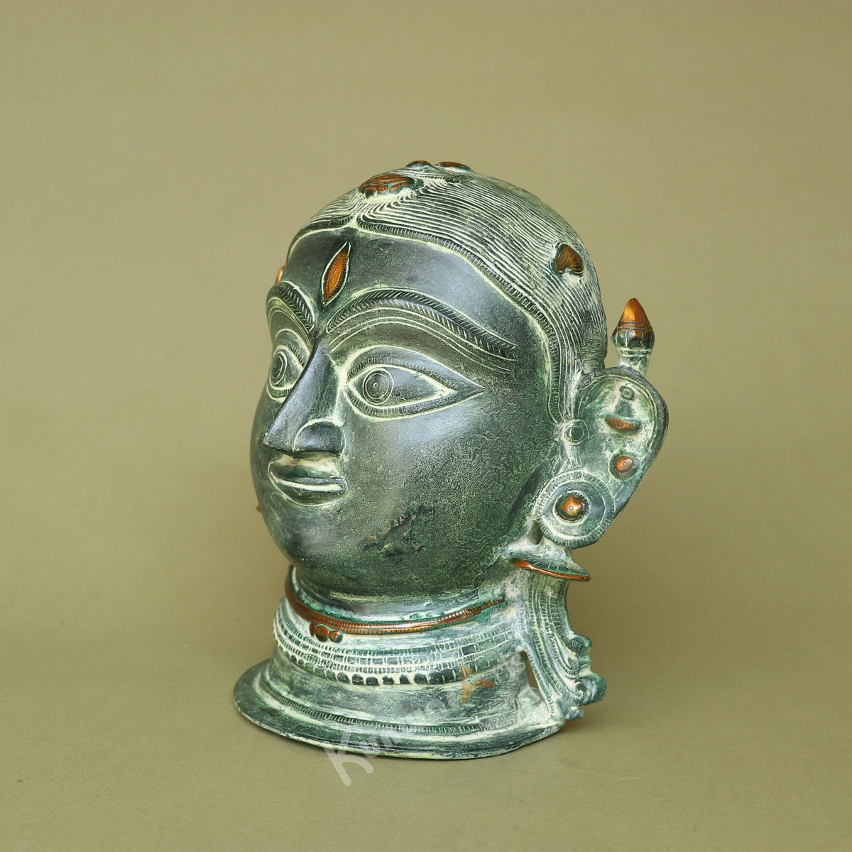 Brass Goddess Parvati Face Mask Table Décor