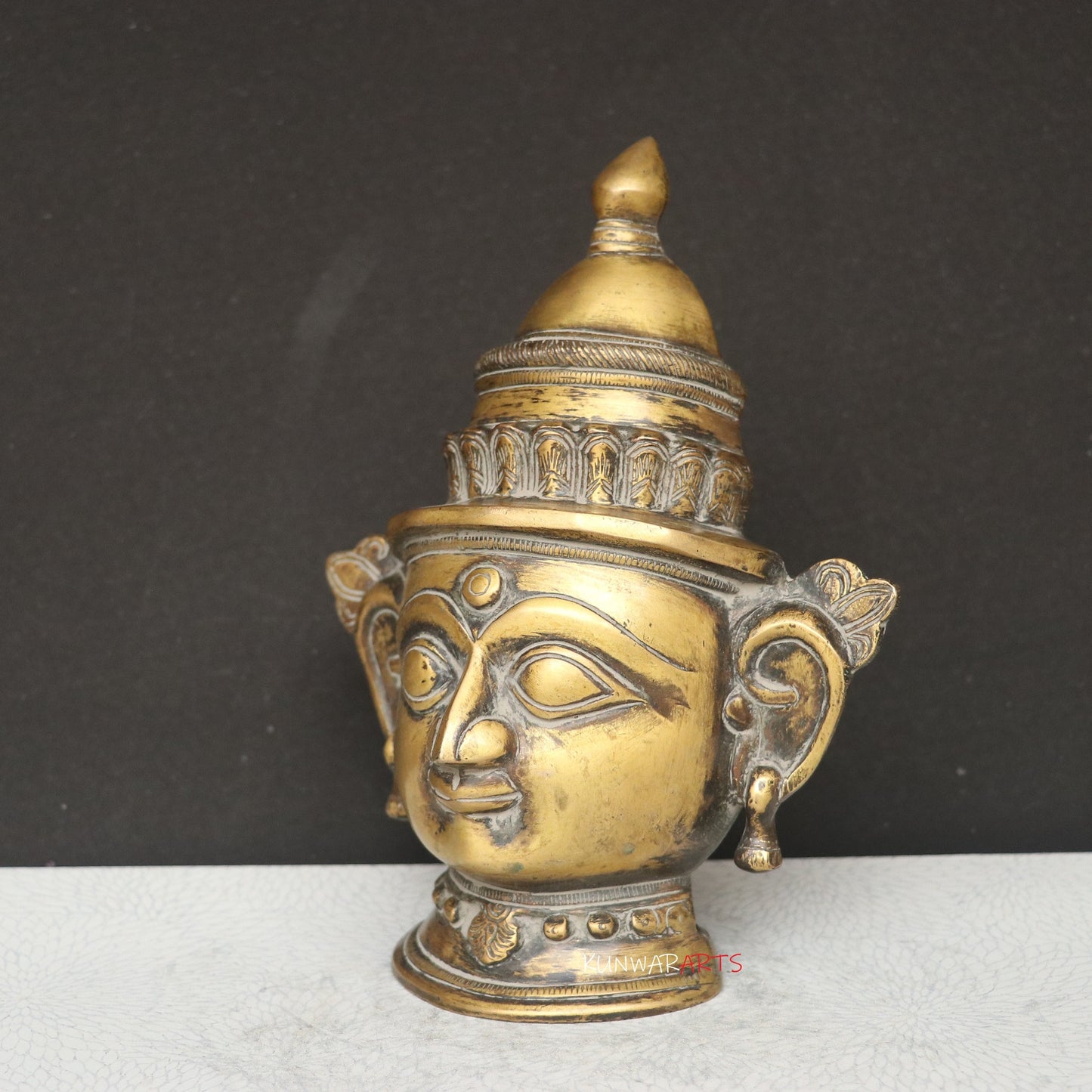 9.5" Brass Shiva Gauri Mukhlingam Face Mask