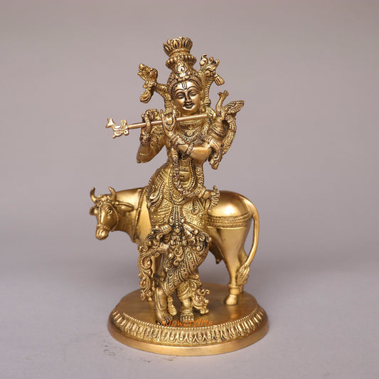 Brass Cow Krishna Idol