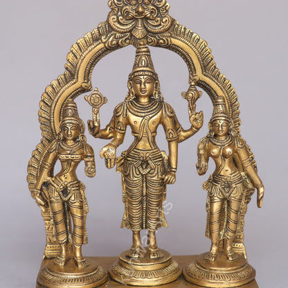 Brass Lord Vishnu Lakshmi Idol with Prabhavali