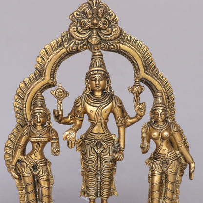Brass Lord Vishnu Lakshmi Idol with Prabhavali