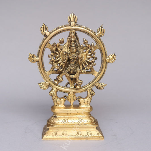 Brass Lord Sudarshana Vishnu Idol with Narasimha on the reverse side.