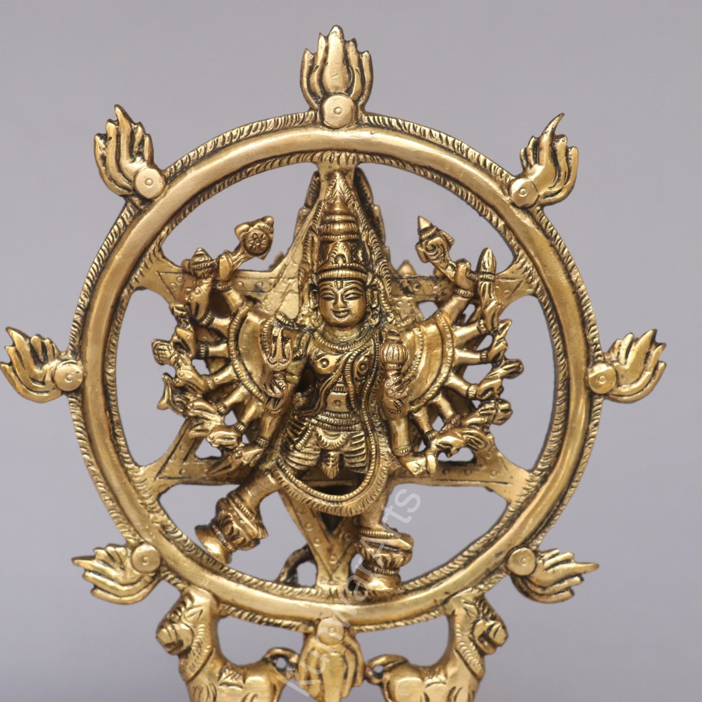 Brass Lord Sudarshana Vishnu Idol with Narasimha on the reverse side.