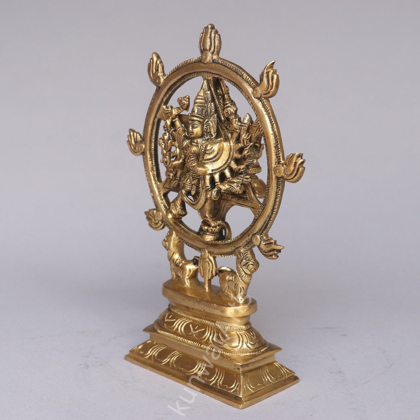 Brass Lord Sudarshana Vishnu Idol with Narasimha on the reverse side.