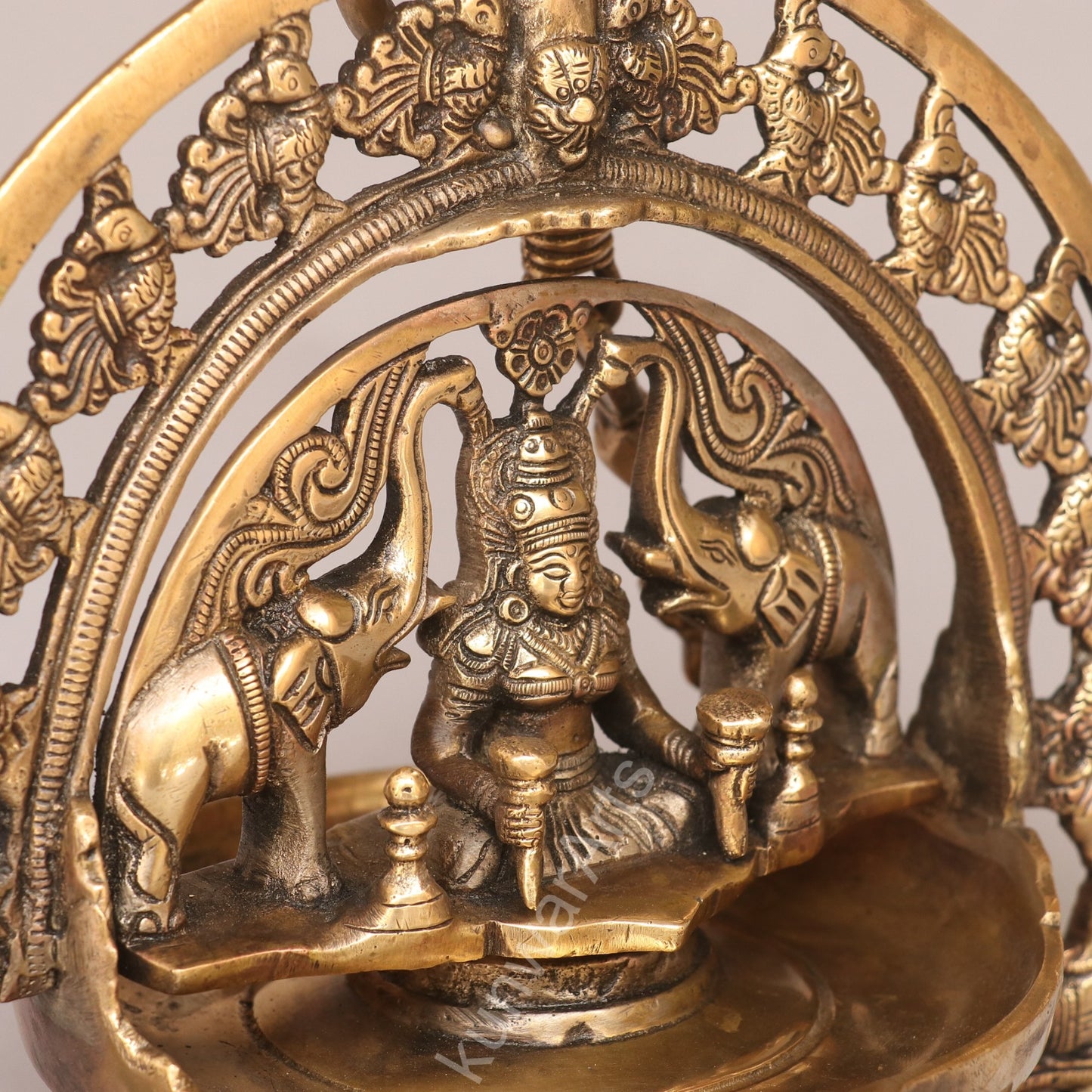 Brass Gaja Lakshmi Oil Lamp Décor Figurine