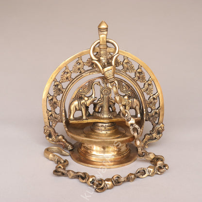 Brass Gaja Lakshmi Oil Lamp Décor Figurine