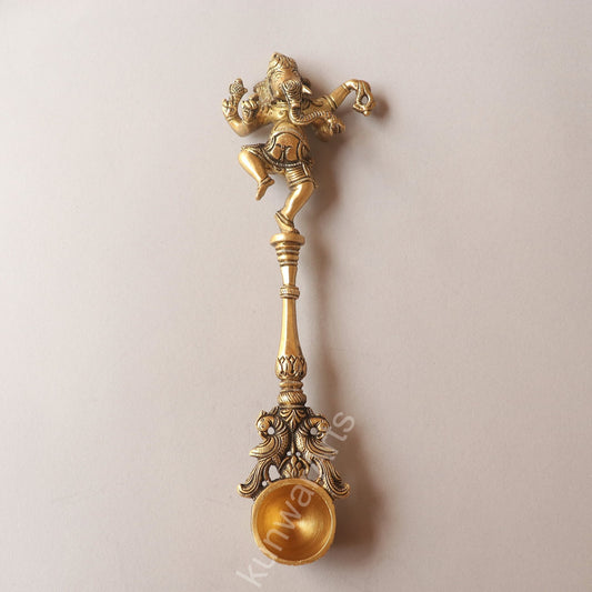 Brass Ganesh Pooja Spoon (Panchpatra Achmani / Aarti Spoon)