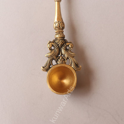 Brass Ganesh Pooja Spoon (Panchpatra Achmani / Aarti Spoon)