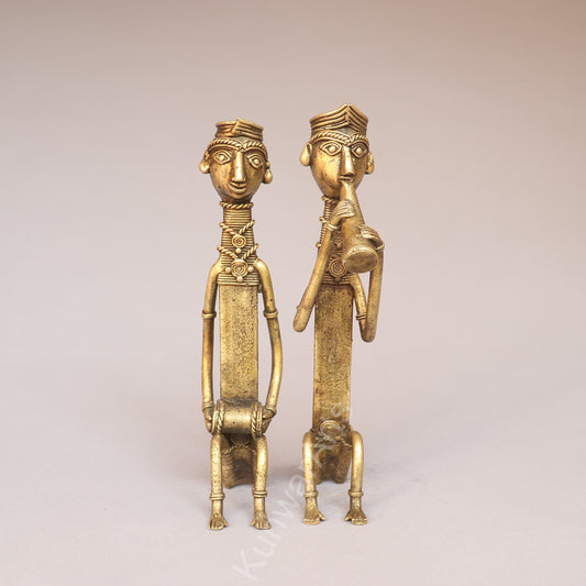 Handcrafted Brass Tribal Musician Couple Figurines