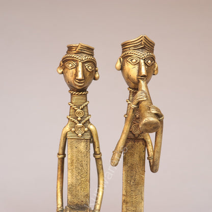 Handcrafted Brass Tribal Musician Couple Figurines